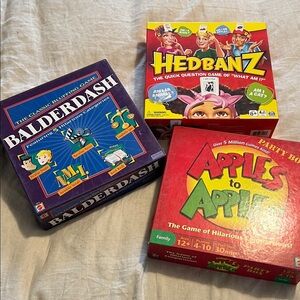 Balderdash, Hedbanz, and Apples to Apples Word Game Bundle.